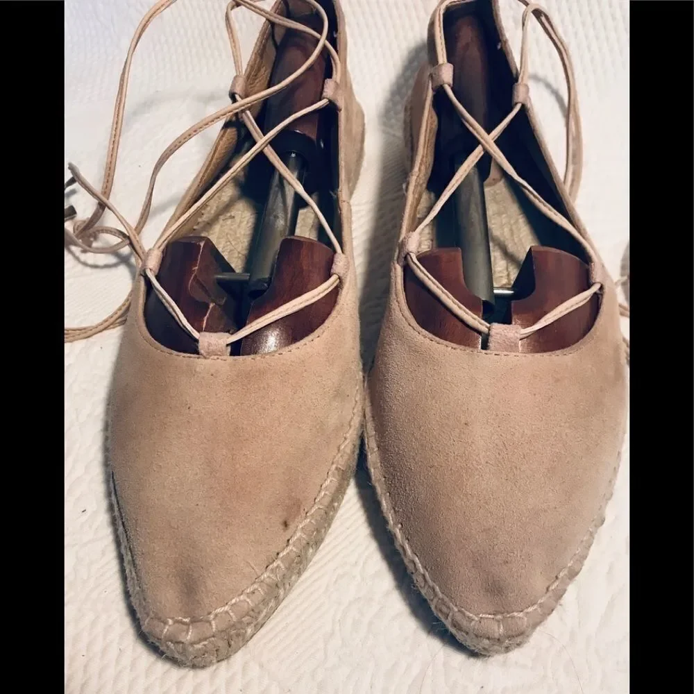 Romena tan suede ankle tie espadrilles